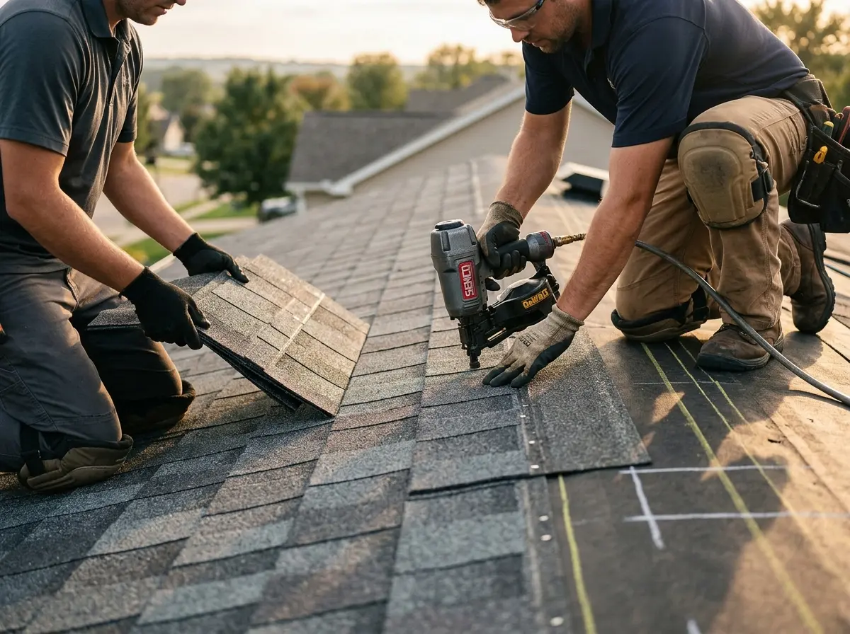 Professional roofer working on a residential roof in Bee Cave